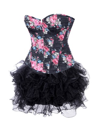 women floral corset with fluffy skirt m1995