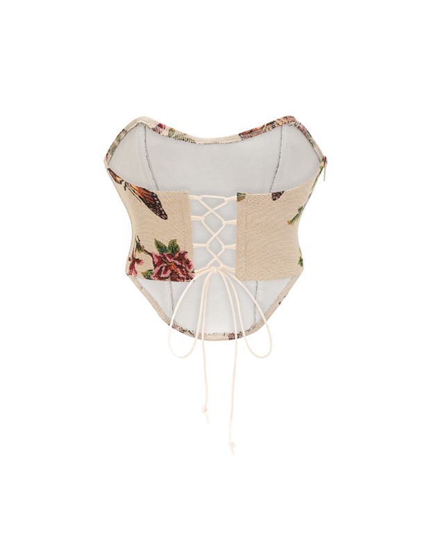Belly Oil Painting Wind Corset Top Yarn Dyed Jacquard Fish Bone Waist Corset 22048