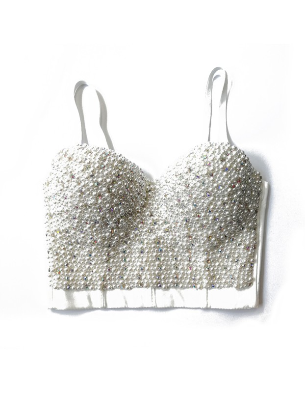 Pearl Suspender Short Shaped Top Nailed Beaded Colored Diamond Corset KN8156