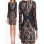 Long Sleeve Crochet Lace Panel Bodycon Pencil Dress M3862