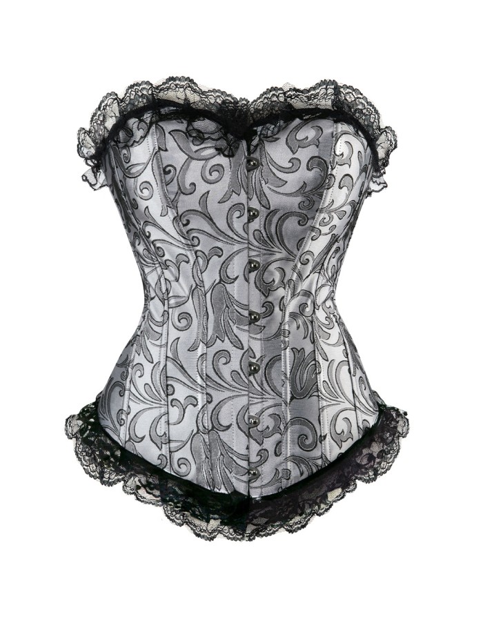 brocade silver sexy lace up corset M1657