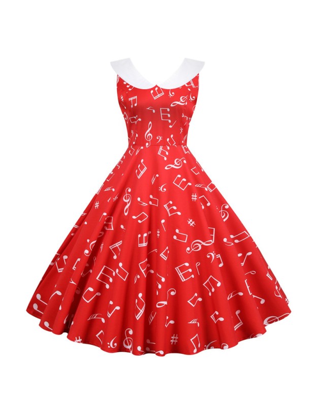Print Casual Women Summer Doll Collar Slim Bohemian Dress JY15037