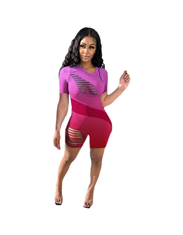 Short Sleeve Gradient Bodycon Rompers Womens Jumpsuit M064