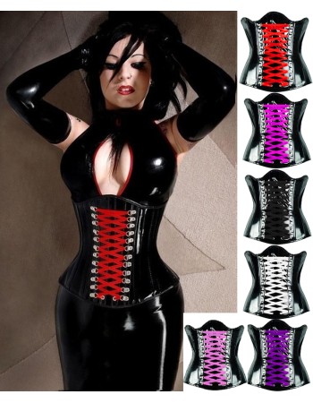 five colors ribbons black leather corset m1259