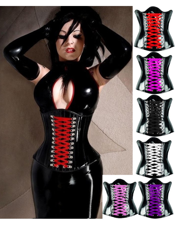 five colors ribbons black leather corset m1259