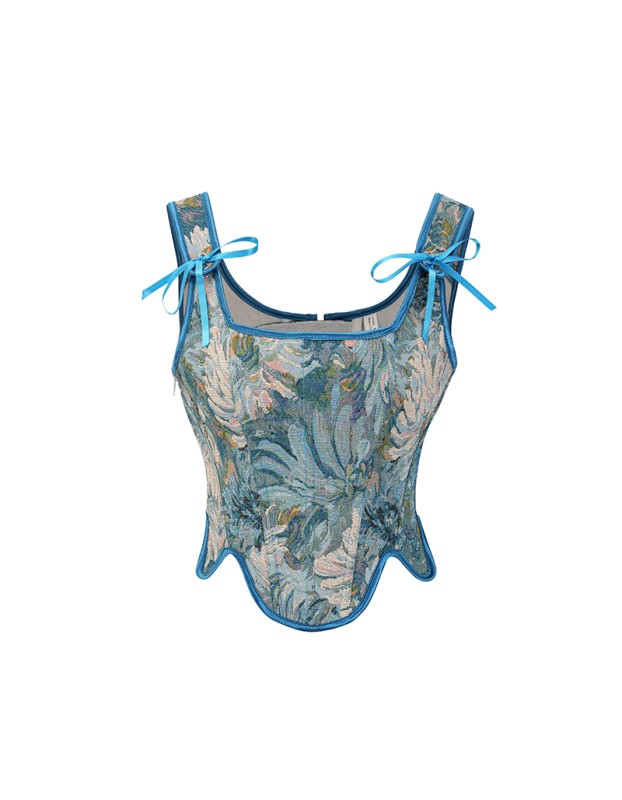 Court Style Peony Retro Bustier Top Waistcoat Monet Oil Body Shaping Corset AM22046