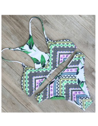 Sexy double  flower print  bikini swimwear 17081