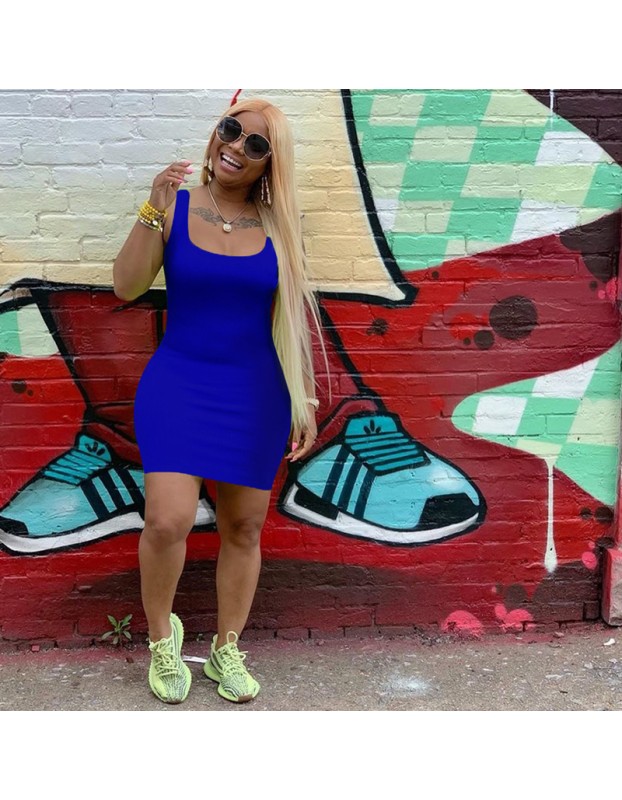 Summer Basic Vest Short Bodycon Dress m8399