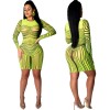 Long Sleeve Striped Mesh Sexy Bodycon Dresses M8366
