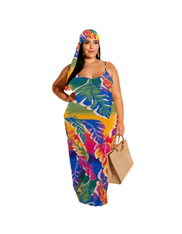 Plus Size Women's Casual Printed Sling Dress Fashion Dress M8622