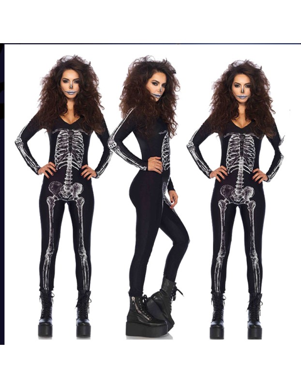 Skeleton printed jumpsuits halloween party costumes for women