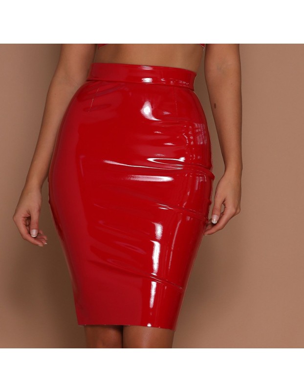 Slim Tight Half Skirt Mirror PU Leather High Waist Zipper Skirt SKT010