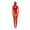 High Bounce Patent Leather Jumpsuit Zipper Mesh Open Crotch Bodysuit XX6858