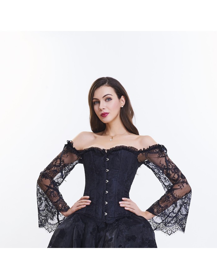 Lace long-sleeve one-line tights corset