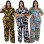 Plus Size Short Sleeved Printing Shoulder Two Piece Long Pants Set 8615