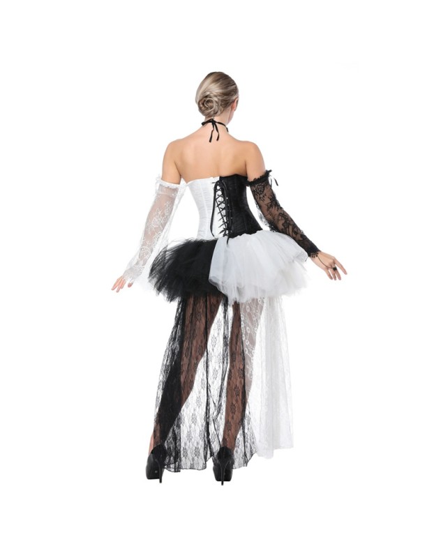 Black White Patchwork Corset With Mini Skirt M1419