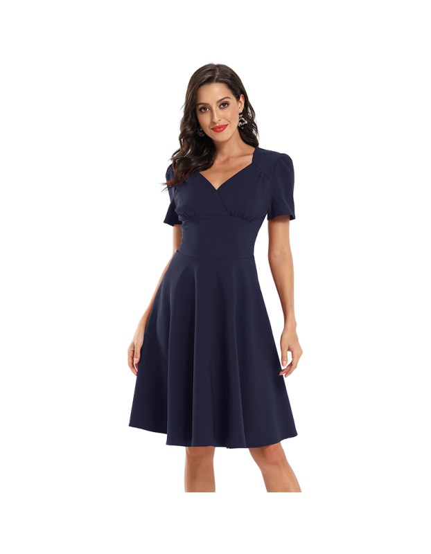Waist Satin Women Short Sleeve Clothing Retro Formal Dresses CD1760