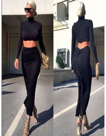 Sexy Black Long Sleeves Clubwear M2316