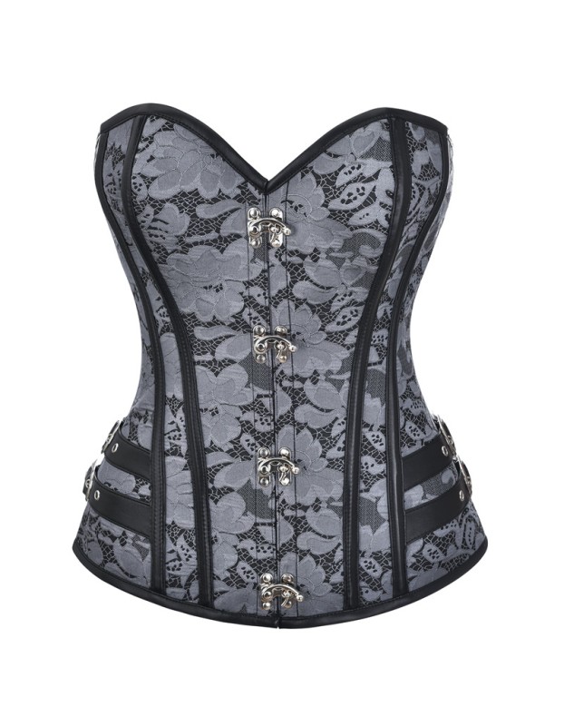 Metal Buckle Jacquard Floral Steampunk Steel Boned Underbust Corset  M1442