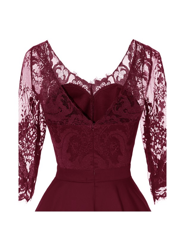Long Sleeve Mesh Sexy Red Lace Girl Wedding Dress CD1714