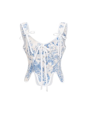 Retro Porcelain After Lacing Corset Fishbone Vest Crop Spice Girl Corset Top AM22097