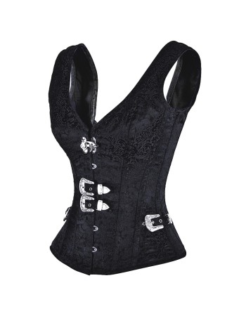 Sliver Button Front steel Boned jacket corset mysterious frower embroidered corset for women