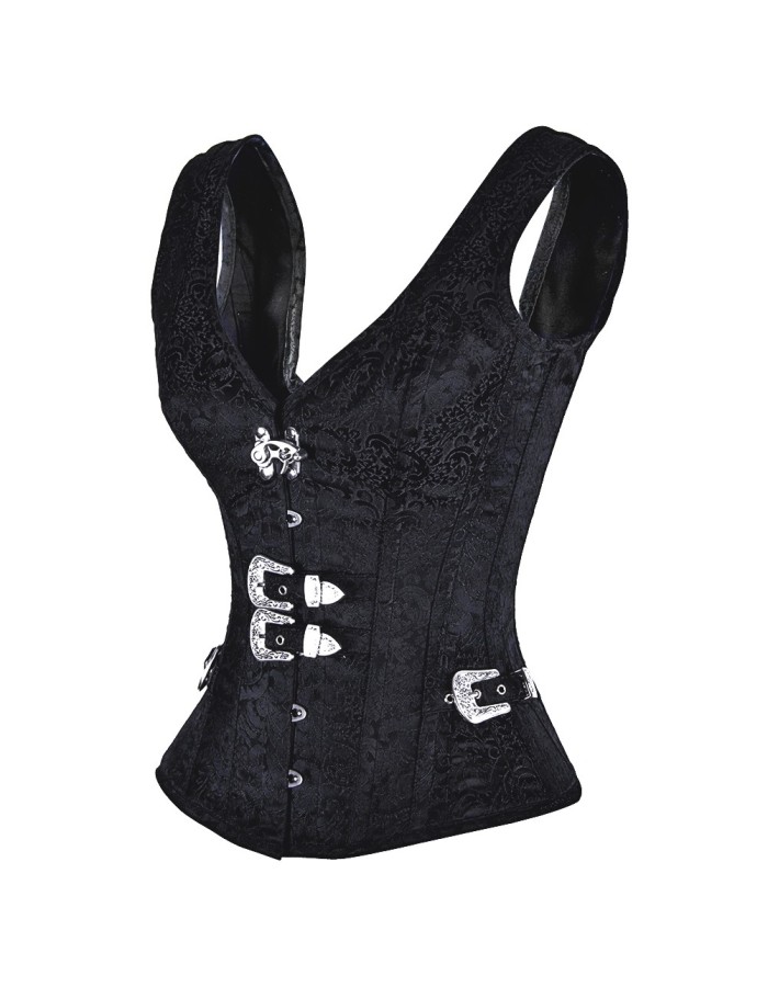 Sliver Button Front steel Boned jacket corset mysterious frower embroidered corset for women