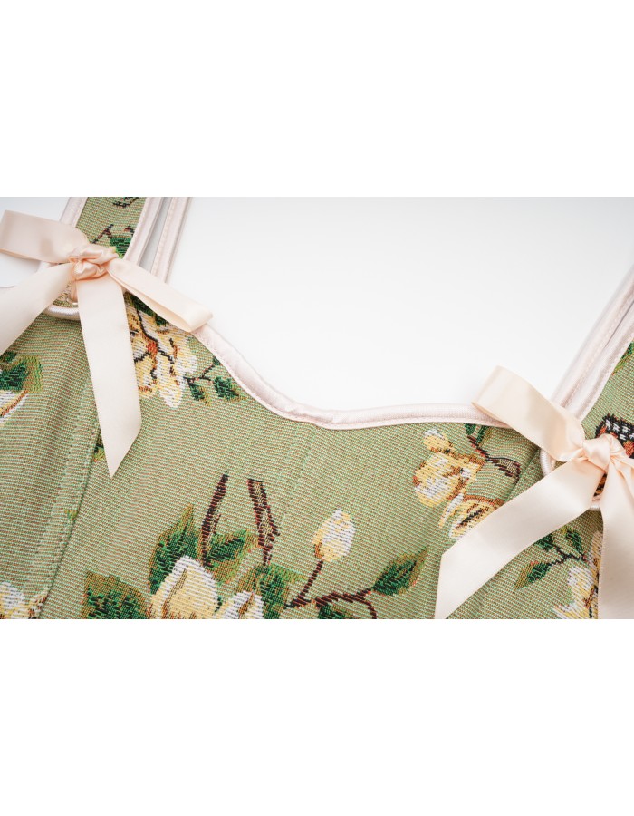 Green Vintage Floral Halter Corset Vest Cropped Tops 22053