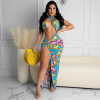 Casual Beach Split Fork Floral Print Backless Maxi Dress M8603