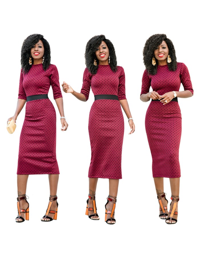 Semi-sleeved printed tight sexy high waist was thin ladies dress