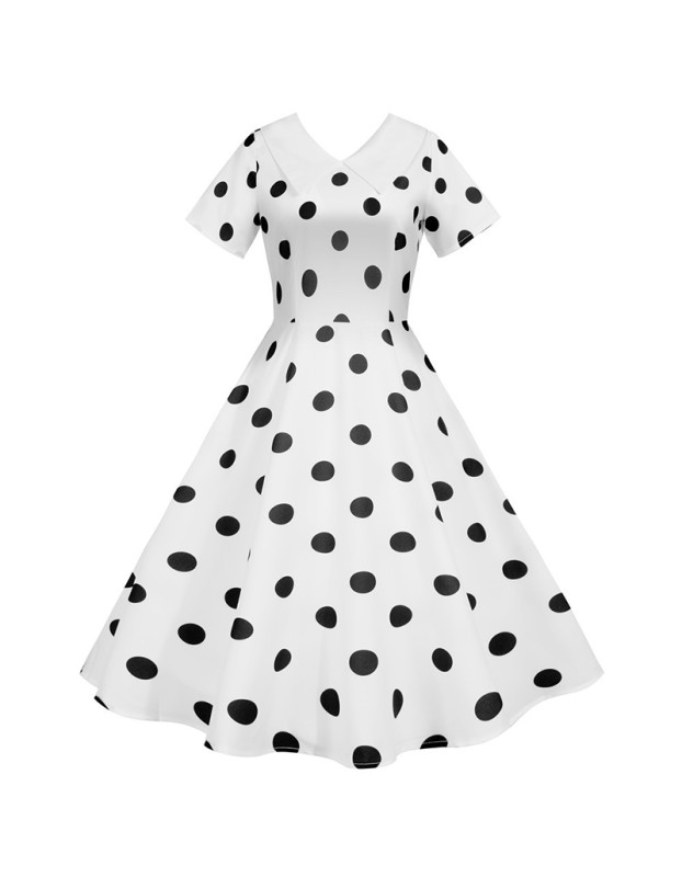 Ruched Short Sleeve Polka Dot Print Party Woman Midi Dress JY14782