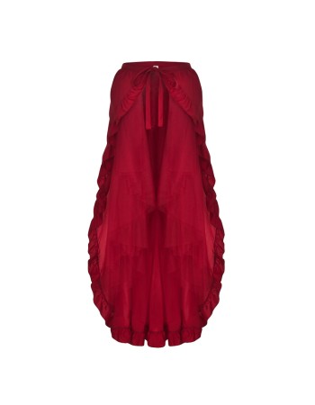 Women Lace Up 2 Layer Ruffles Tulle Asymmetrica Skirt M31714