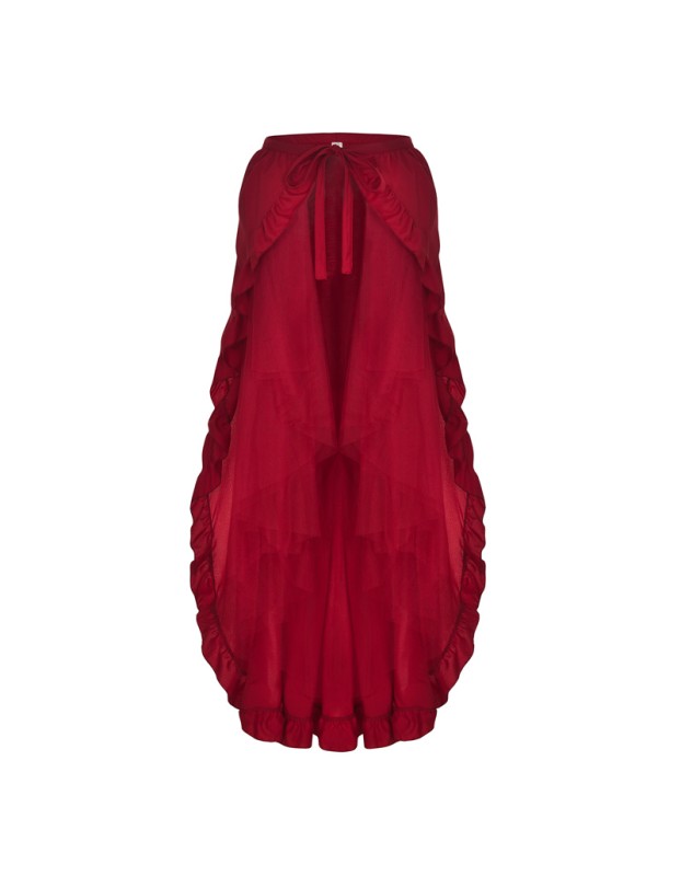 Women Lace Up 2 Layer Ruffles Tulle Asymmetrica Skirt M31714