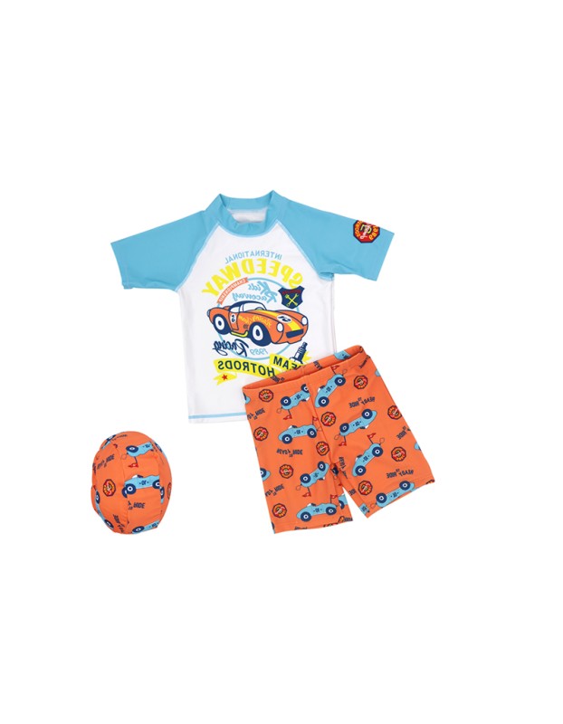 Cartoon Sports Car Boys Two-Piece Swimsuit Short Sleeve Suit Boys Swimsuit KF215