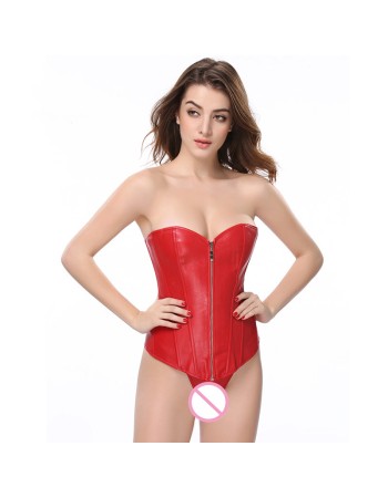 zipper front red leather corset m7122b