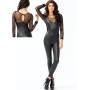 Black Sexy Mesh and Leather bodysuit M7217