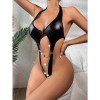 Sexy Women's Black Patent Leather Bracelet Game Outfit Jumpsuit YSF742