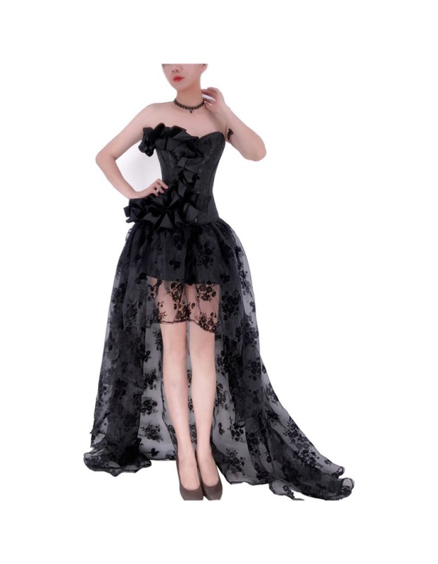 One Line Neckline Women Gauze Skirt  Shapewear Bone Dress Corset WK2277B
