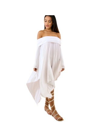 Summer Bohemian White Irregular Beach Dress 8206