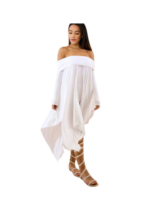 Summer Bohemian White Irregular Beach Dress 8206