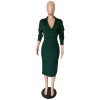 Elegant V Neck Batwing Sleeve Knee Length Bodycon Dress m8385