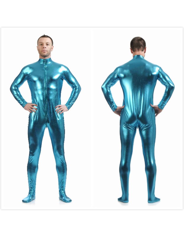 Mens Sexy Leather Metallic Zentai Suit M7328