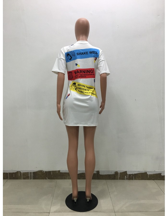 Women's Letters Print Loose Casual T-Shirt Dress M8368