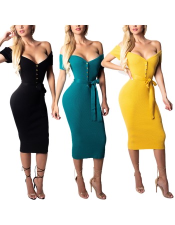 Sexy V Neck Off Shouler Autumn Winter Knitted Dresses m8281