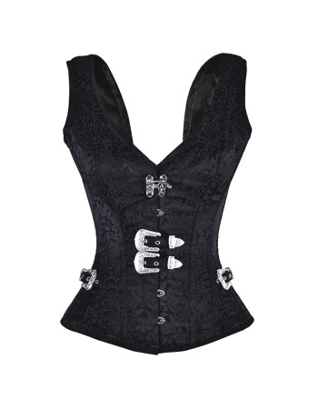 Sliver Button Front steel Boned jacket corset mysterious frower embroidered corset for women