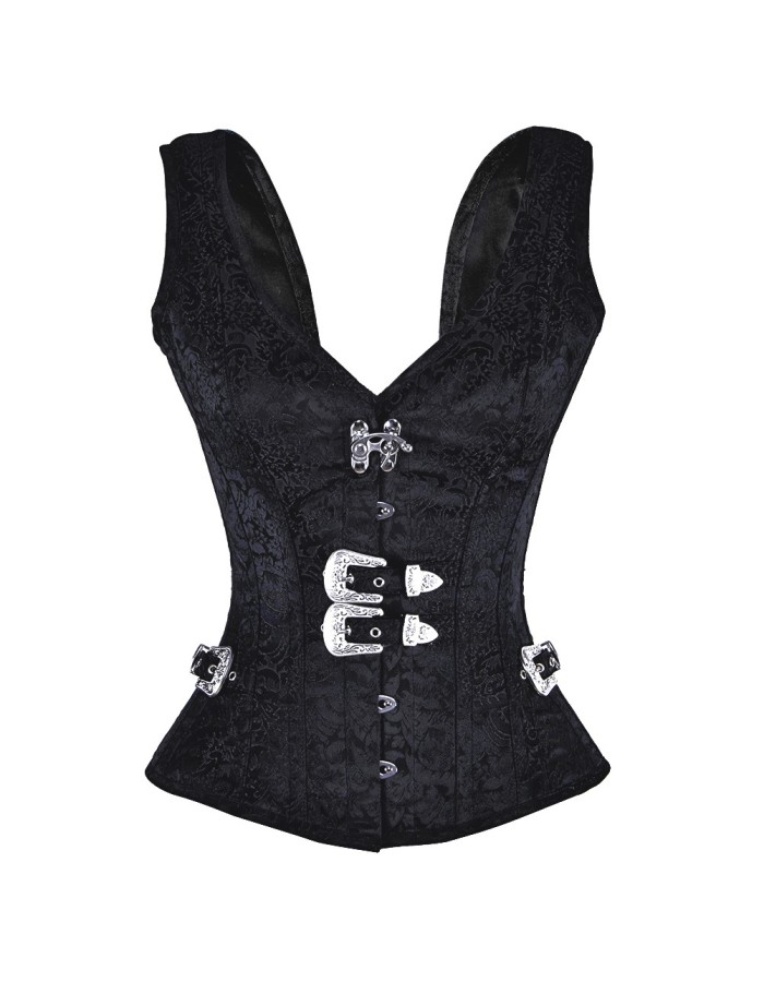 Sliver Button Front steel Boned jacket corset mysterious frower embroidered corset for women