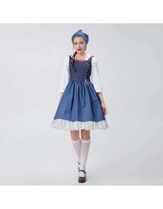 Halloween Long Dress Costume Blue Manor Maid Cosplay Beer Costume YM0922