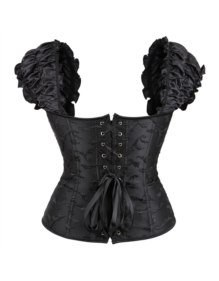 Black white elegant jacquard puff sleeve corset M1934