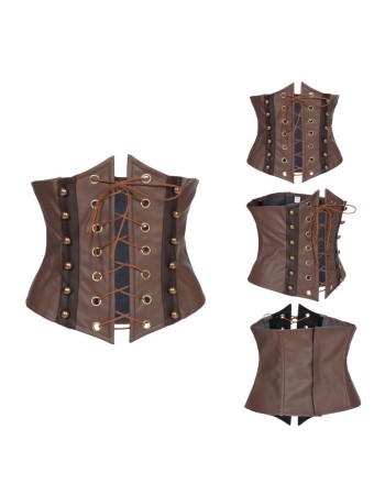 Gothic Steampunk Leather Court PU Dark Vintage Sexy Lace Up Corset Top H3821