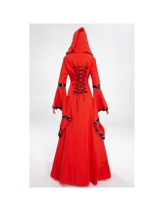 Retro Hooded Dresses Horn Sleeve Square Neck Costume Full Skirted Stage YM9304